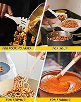 Vista 5 de Juego de cucharón de sopa de silicona y cuchara de espagueti con mango de madera, utensilios de cocina antiadherentes resistentes al calor