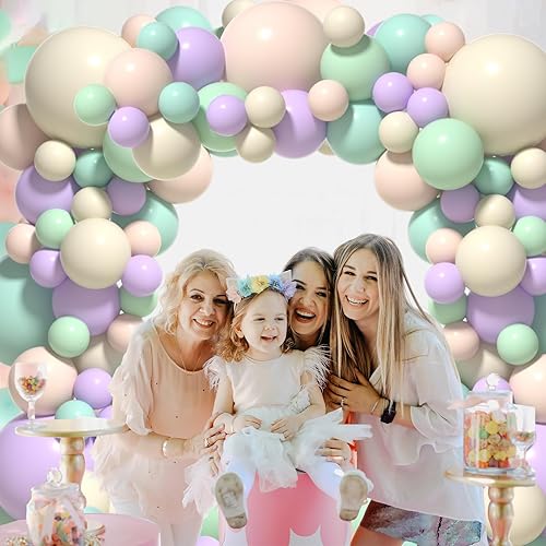 Vista 120 de Juego de 84 globos rosa claro, guirnalda de arco de 5 pulgadas + 12 pulgadas + 18 pulgadas, globos de color rosa pastel, globos de feliz cumpleaños