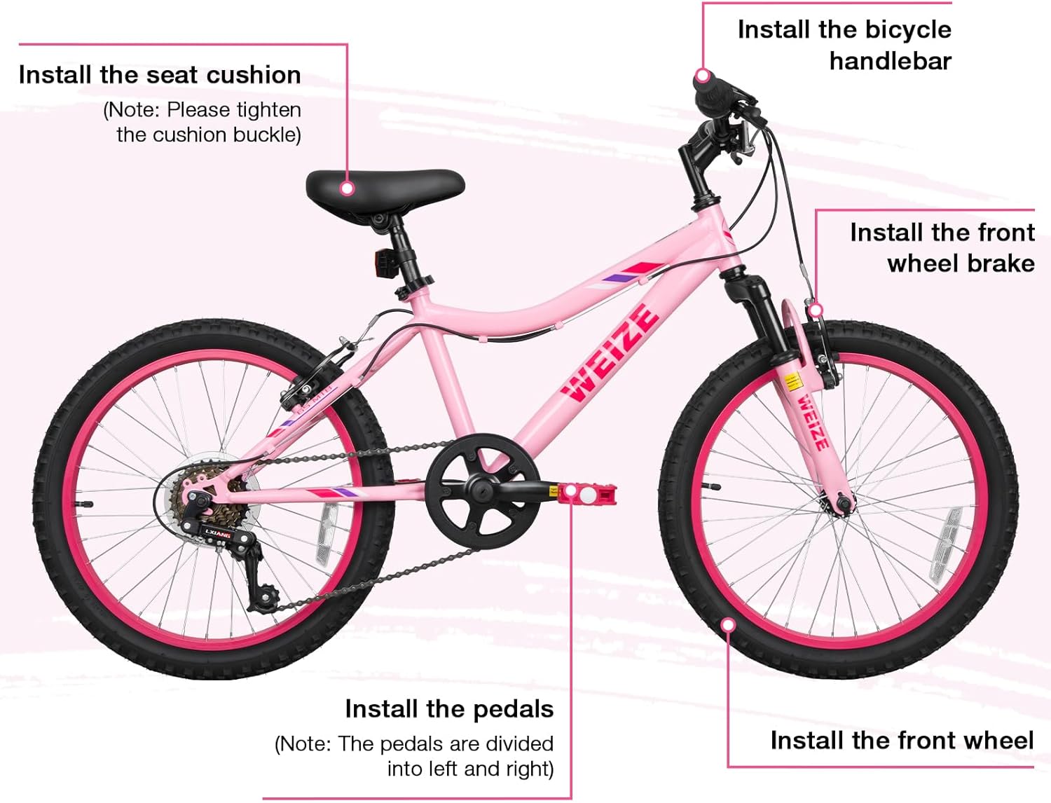 WEIZE 20 24 Inch Kids Mountain Bike,Kids Bike for Girls Age 6-14 Year Old,6 Speed Kid Bicycle with Front Suspension Fork,Adjustable Seat Height,High-Carbon Steel Frame,Ideal for Girl Adventurers - Image 8