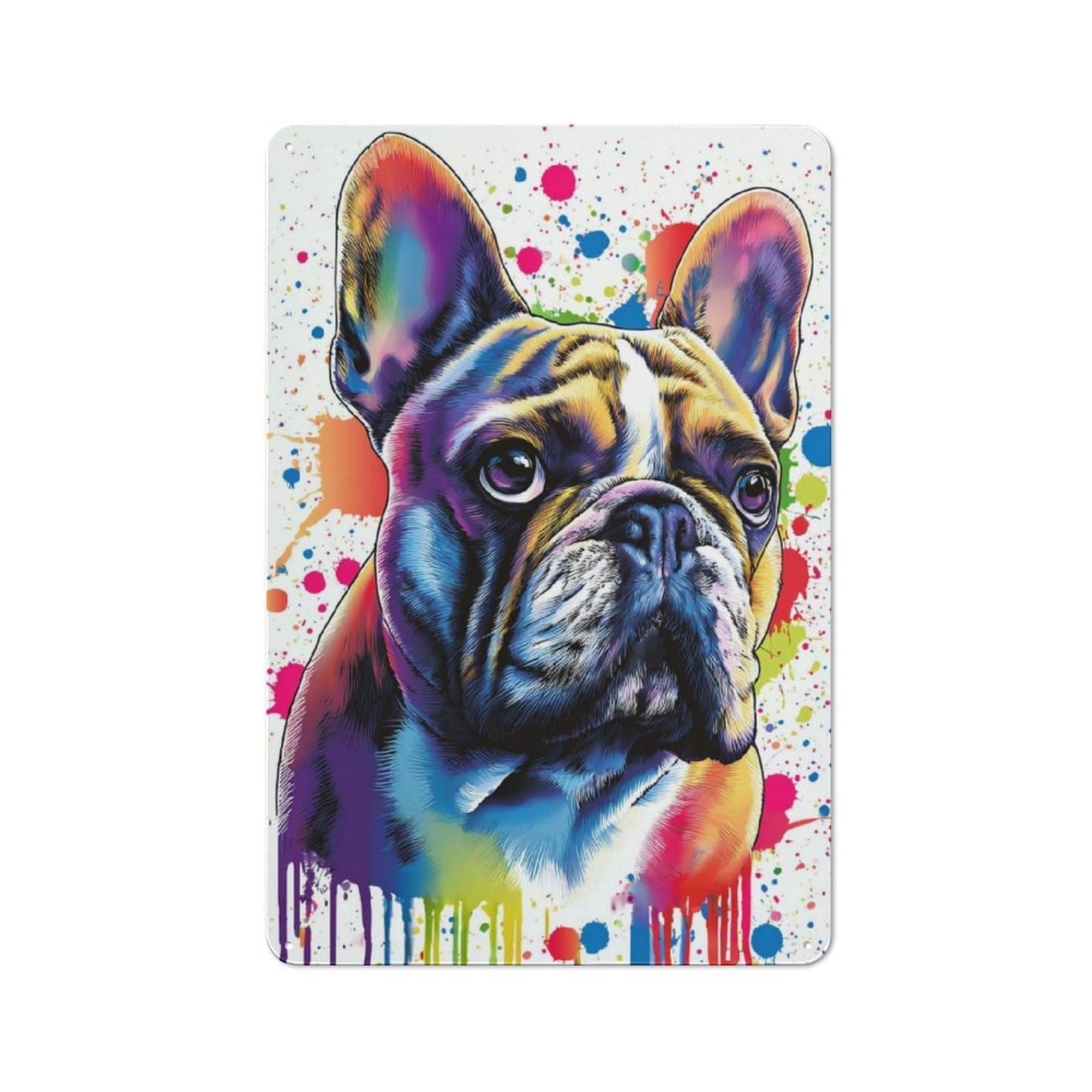 Junmoney Colorful French Bulldog Art Print -3 Rustic Tin Sign 30X20cm, Vintage Porch Wall Decor For Conservatory, Home Bar Or Utility Room