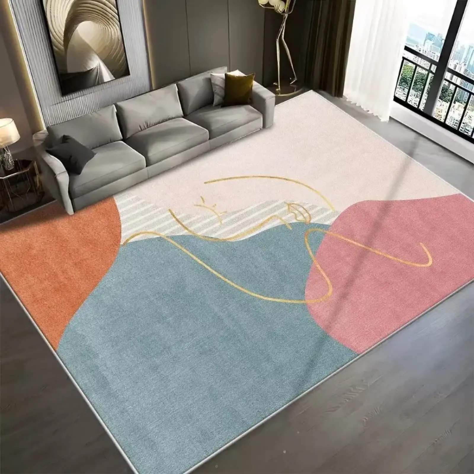 Tapis lavable et antidérapant Morandi 90x120cm doux pour sol de salon