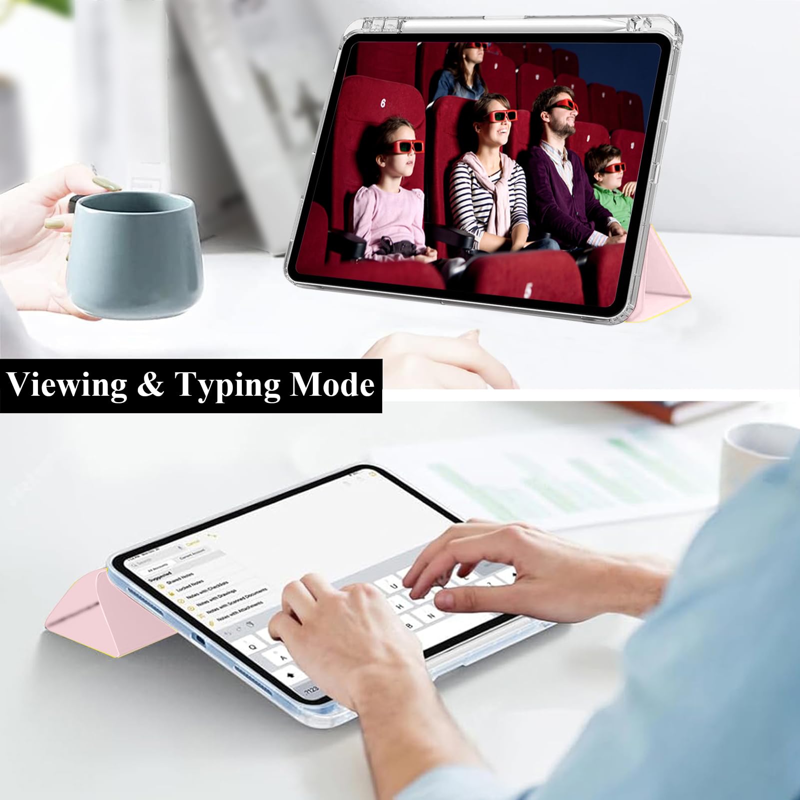 Etui dla iPad (A16) 11./10.Generacja (2025/2022) z Pencil Uchwyt, Wyczyść Przezroczysty Tył Obudowa Odporna na Wstrząsy Obudowa Tabletu Case, Różowy