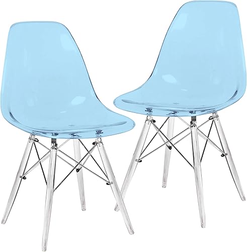 Miniatura 15 de LeisureMod Dover - Silla auxiliar moldeada con patas de acrílico, color rojo transparente Rojo transparente,Claro,Transparente negro,Azul