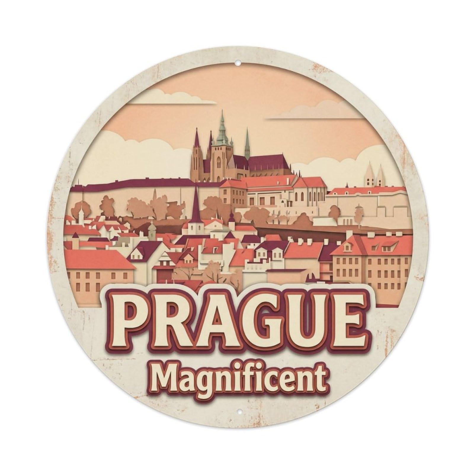 Vintage Travel Prague Czechia Memory Metal Tin Sign