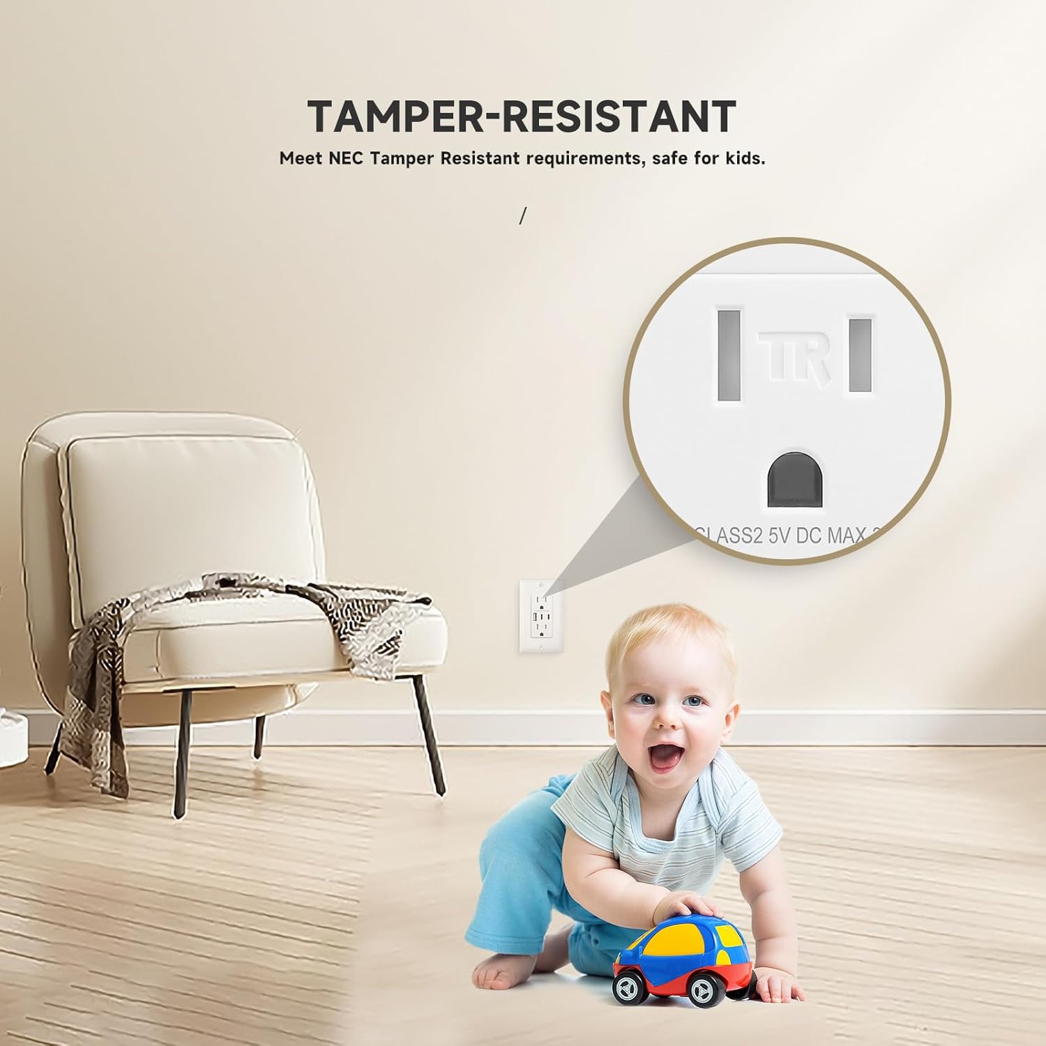 USB Wall Outlets, 6.0 Amp 30W Electrical Receptacle with Type A & Type C USB Ports, 15A Duplex Tamper Resistant Receptacle Plug, FCC & ETL Listed, Wall Plate Included, White, 10 Pack