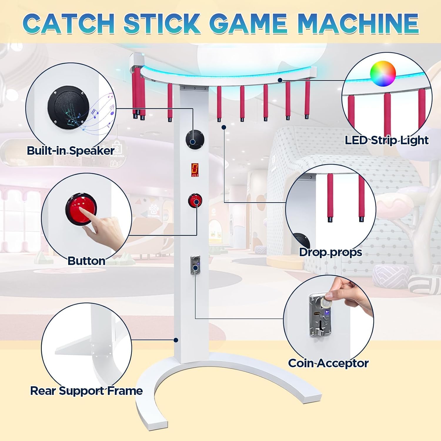 Arcade-spielautomat, Fangstabspiel Zur Förderung Der Hand-Augen-koordination, Reflex-Sticks, Fangstab-Arcade-Spiel Zur Miete, Für Partys, Veranstaltungen, Karneval Und Bars White
