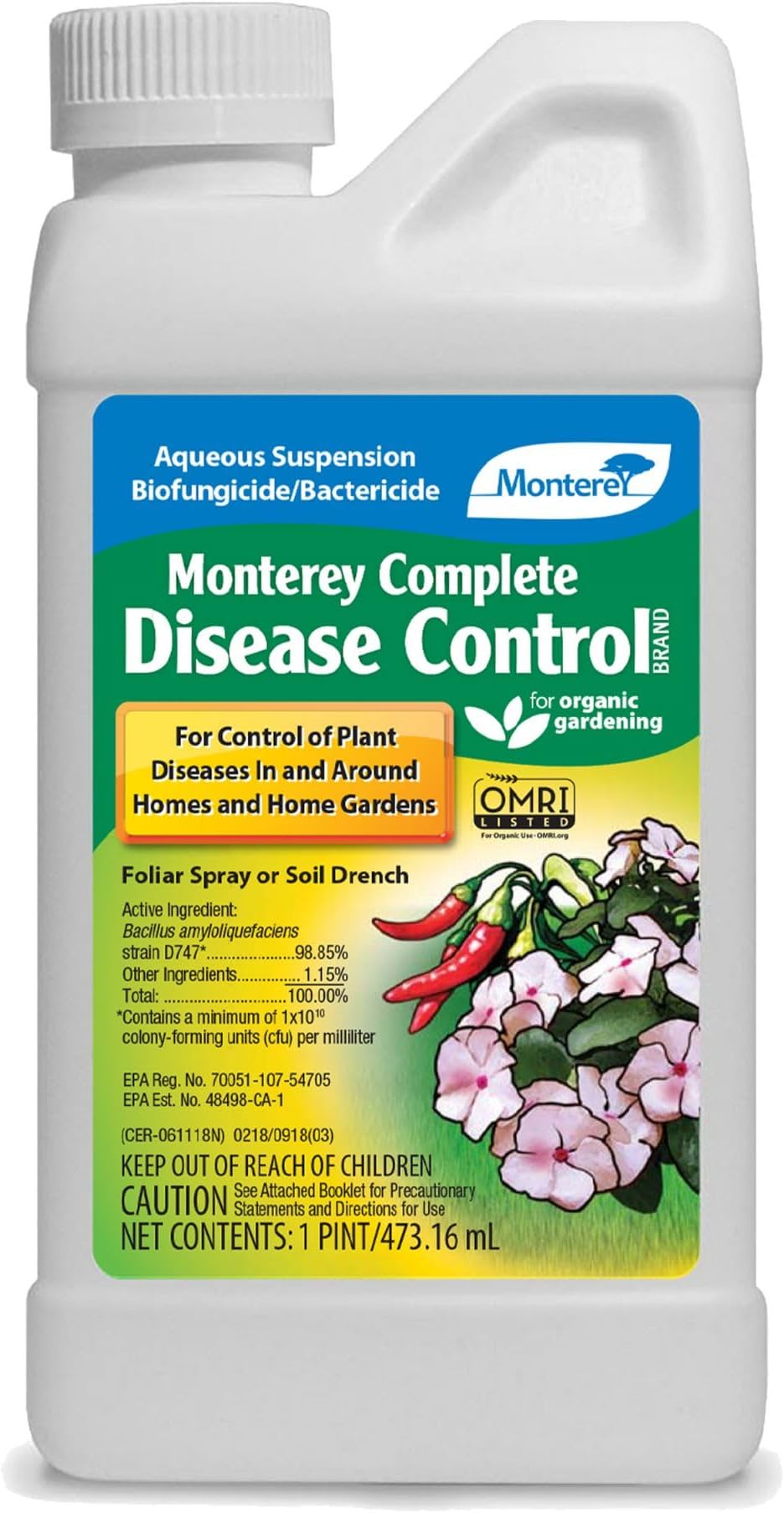 Complete Disease Control - Fungicide & Bactericide for Control of Garden & Lawn Diseases, OMRI Listed for Organic Gardening - 1 Pint