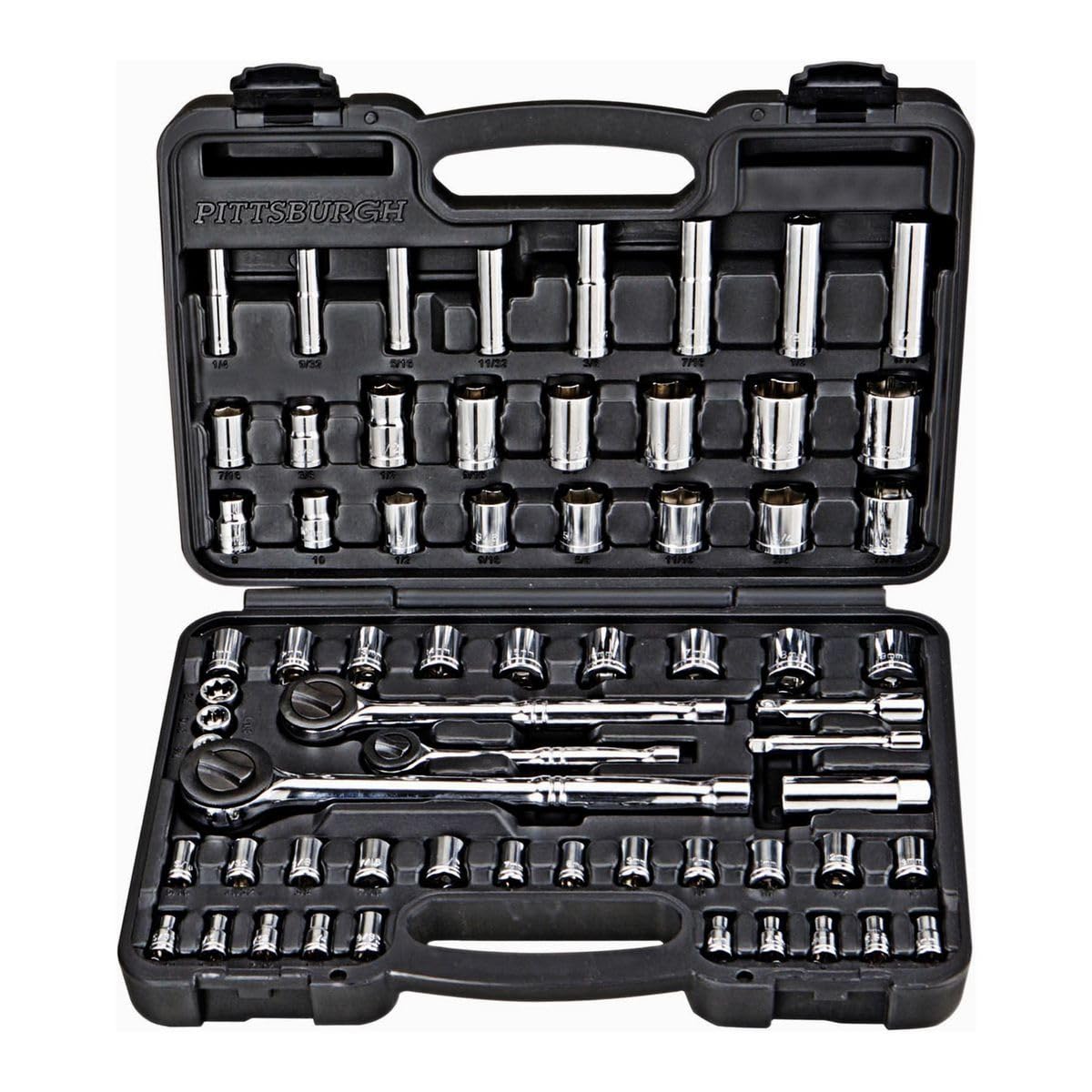 PITTSBURGH 64pc. socket set 1/4"", 3/8"", 1/2"", 63461