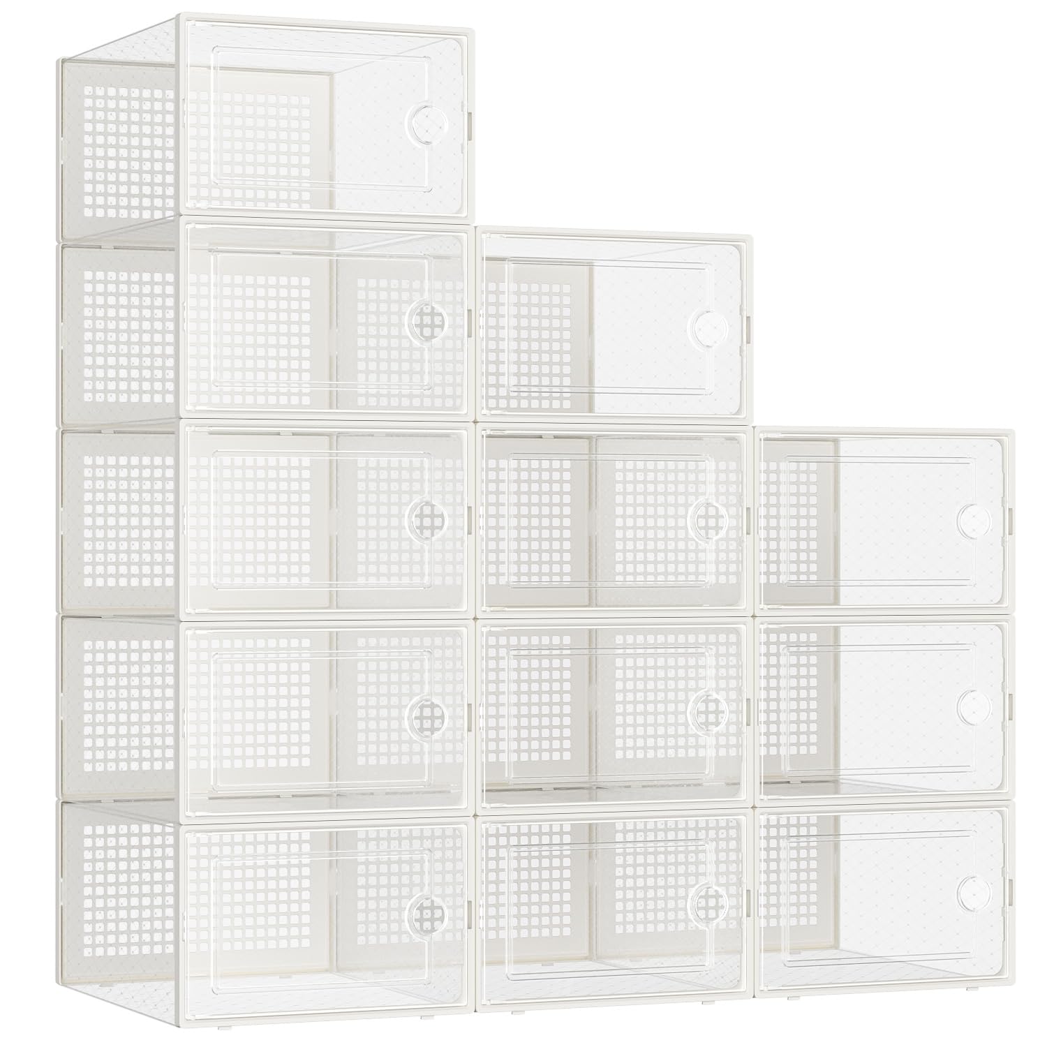 Kuject 12 Pack Large Shoe Boxes, Clear Stackable Containers with Lids,White