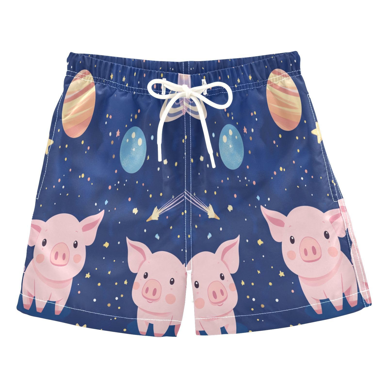 Jucciaco Boys Beach Board Shorts Pig Cartoon Star Galaxy Quick Dry Swim Trunk Swimwear for Kids