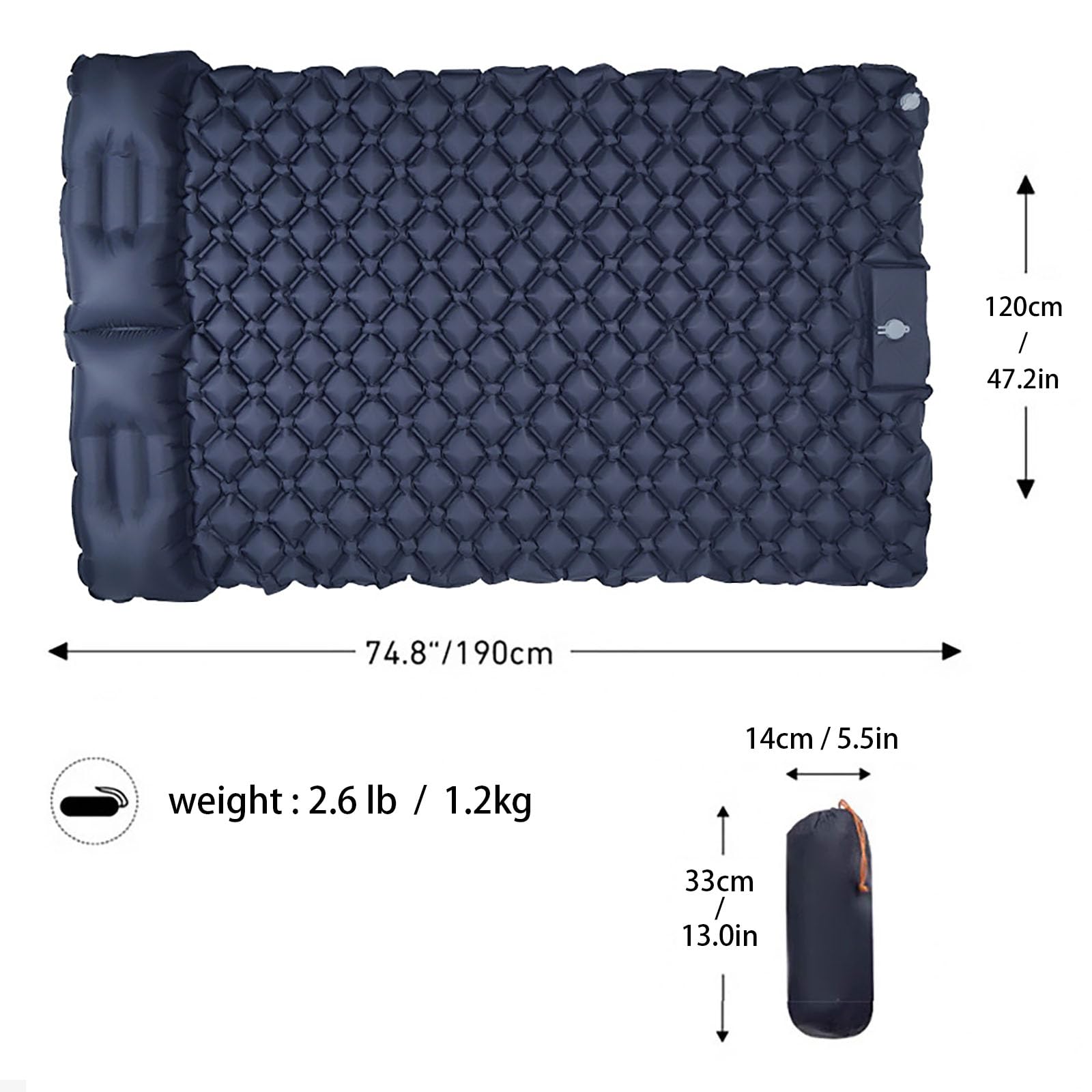 Doppelte Ultraleichte, Aufblasbare Campingmatte – Selbstaufblasende 190 X 120 cm Campingmatratze, Tragbares Luftbett, Kompakt Für Rucksackreisen, Wandern, Strand Und Zelt
