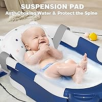 Vista 2 de MoreFeel Bañera plegable para bebé recién nacido con termómetro y 1 cojín flotante suave y 1 red de baño, bañera de viaje portátil con orificio