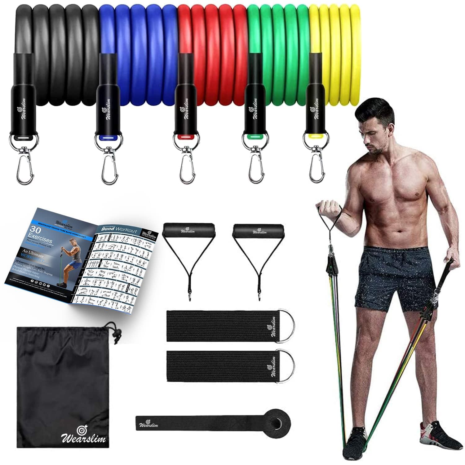Wearslim Professional Toning Exercise and Workout Resistance Bands - Training Tube Stackable up to 110 lbs for Indoor and Outdoor Sports, Exercises Fitness-Premium Edition (Toning Tube-Lock Hook-2)