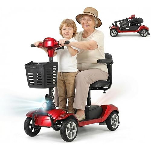 Foldable 4-Wheel Mobility Scooter for Adults & Seniors, 330LBS Heavy Duty, 20-Mile Range Electric Mobility Scooter, 3.7 MPH Lightweight Folding Mobility Scooter for Indoor Outdoor Travel