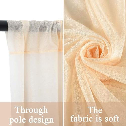 Miniatura 3 de TAYS053 - Cortina de gasa color champán de 10 x 10 pies, telón de fondo de boda de tul marfil brillante (5 x 10 pies, 2 paneles) sin arrugas, para