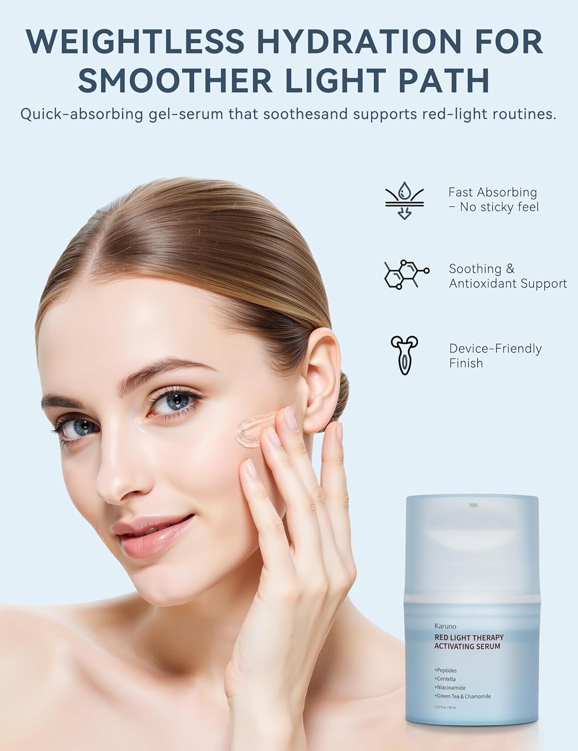 Red Light Therapy Serum for Face – Activation & Hydration Booster for LED Mask, Microcurrent & Facial Devices – Hyaluronic Acid, Green Tea, Niacinamide, Centella & Aloe – 1.01 fl.oz * 2