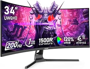 Gawfolk Monitor para Juegos Curvo Ultrawide 34 Pulgadas (200Hz, UWQHD 3440×1440) – 1500R, 120% sRGB, Adaptive Sync, Altavoces Integrados, HDMI/Display Port, Compatible con Montaje en Pared, Negro