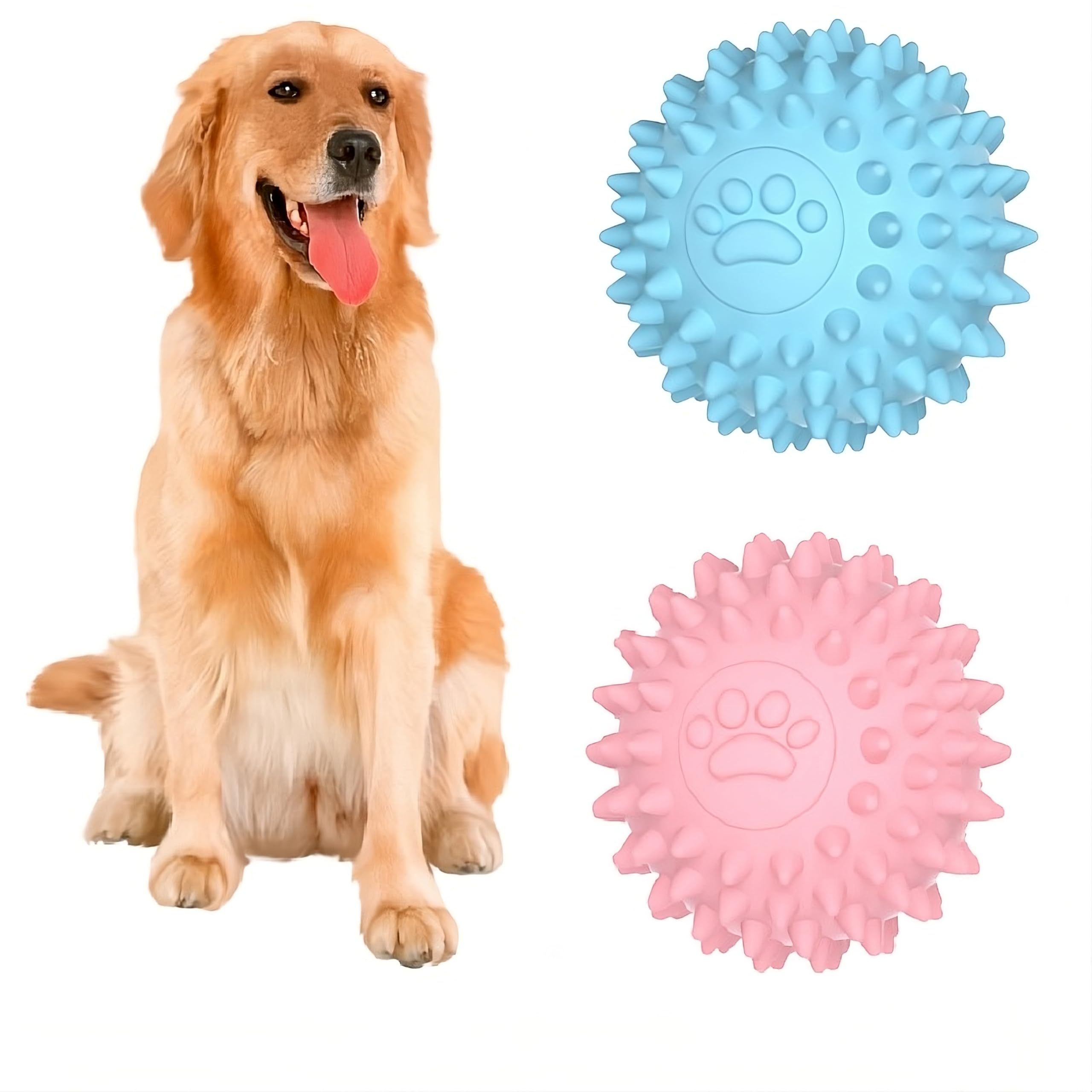 2-Pack Spiky Dog Chew Balls for Aggressive Chewers Durable TPR Rubber Balls Non-Toxic Dental Fetch Toy for Small