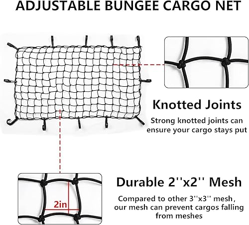 Vista 3 de Funmit Red de carga de 22 x 38 pulgadas que se estira a 44 x 76 pulgadas, red de carga elástica de látex con malla pequeña de 2 x 2 pulgadas y 12