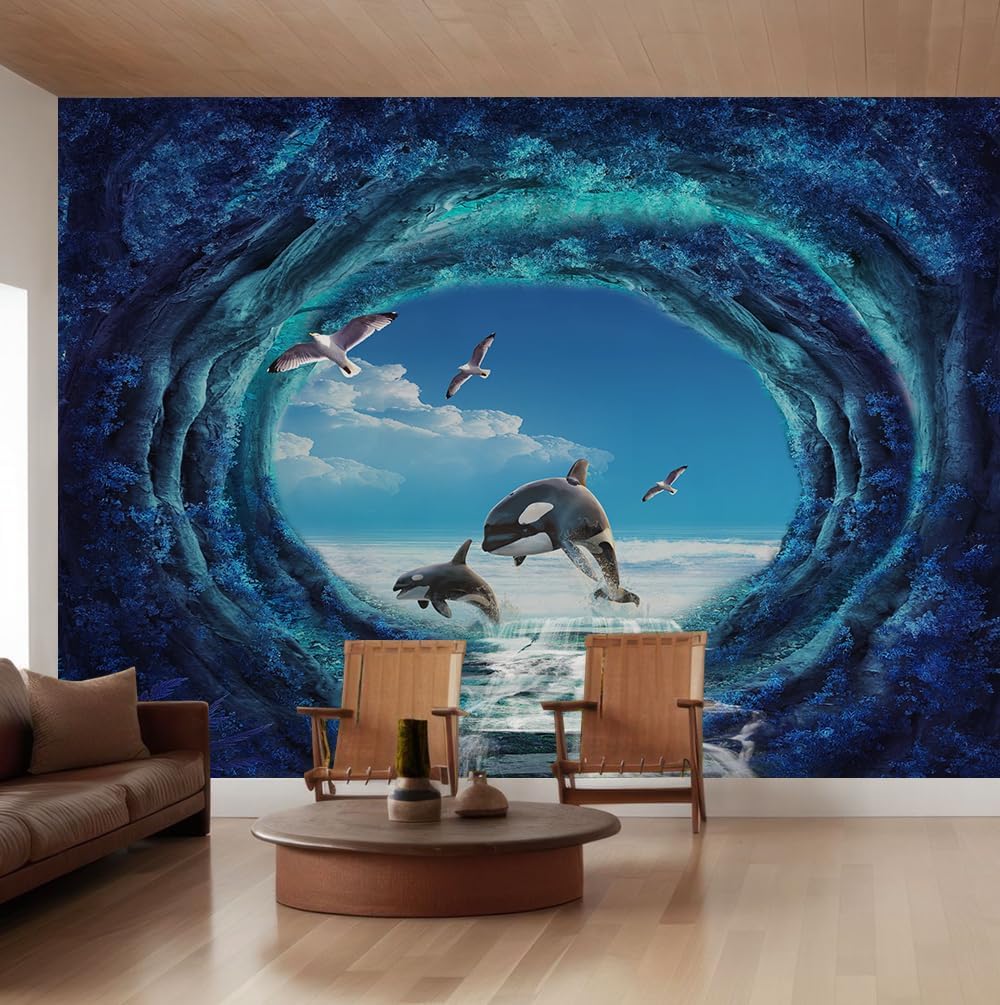 VistaPalette Ocean Creature Dolphins in Marine Caves Wall Mural Peel