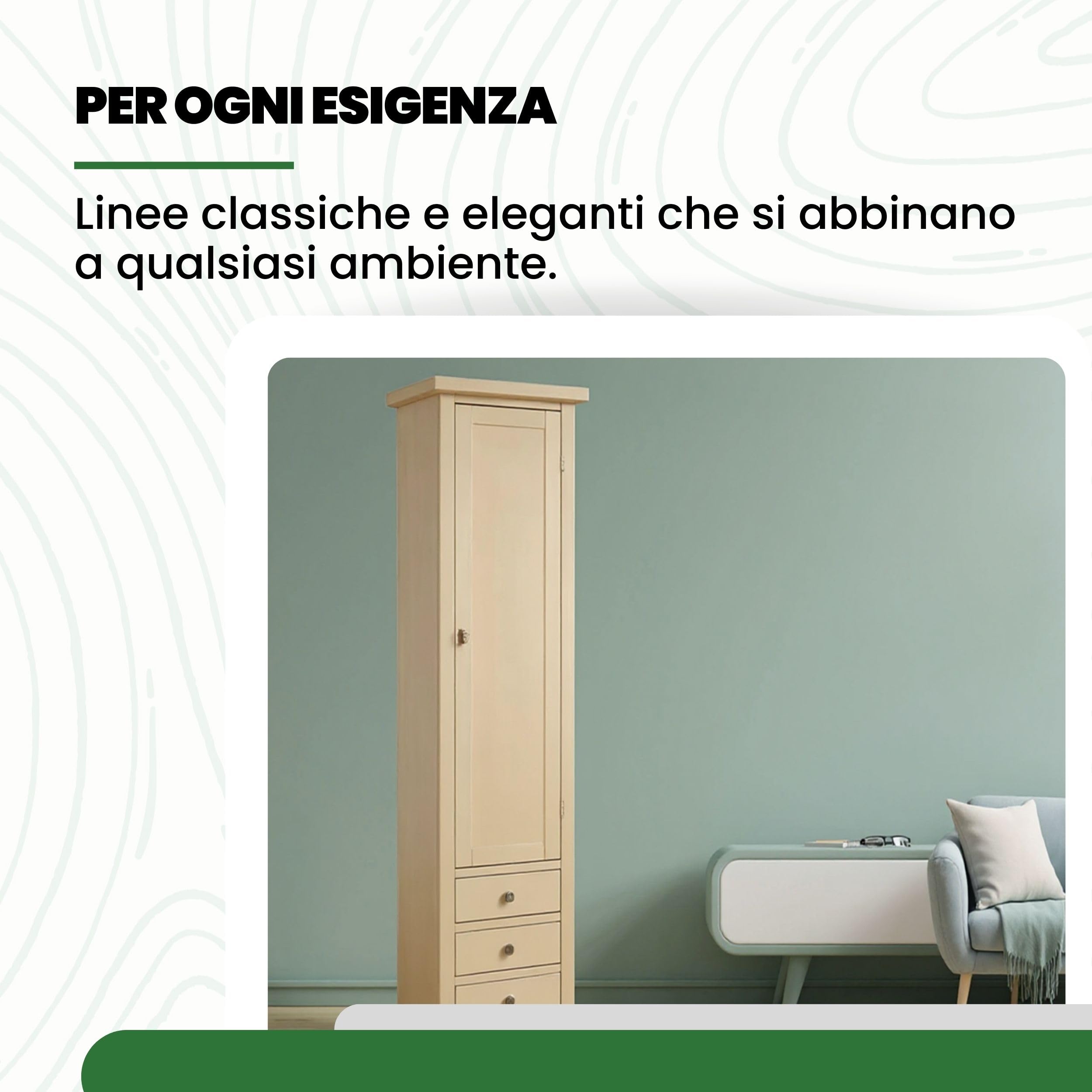 Mar.c.a. Design - Vetrinetta Arte Povera in Legno 45x41x187 cm - 1 Anta 3 Cassetti con Base Piatta - Made in Italy