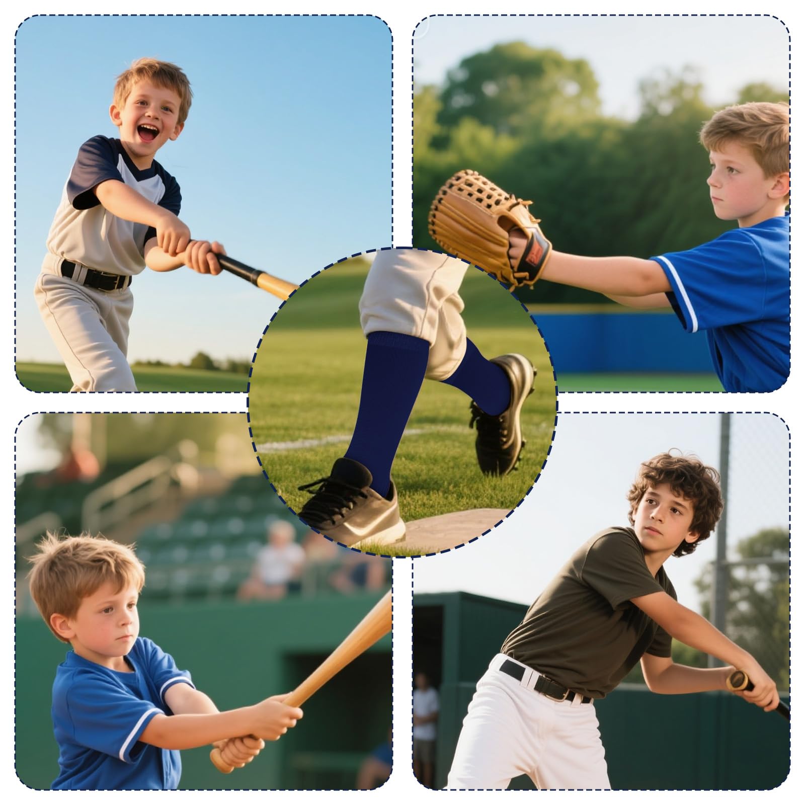 Mikovivi Młodzieżowy Zestaw Skarpetek Baseballowych Paska i Piłki dla Dzieci, Dziecięce Skarpetki do Softballu Regulowany Pasek i Baseball dla Chłopców Dziewcząt (Ciemnoniebieski, S)
