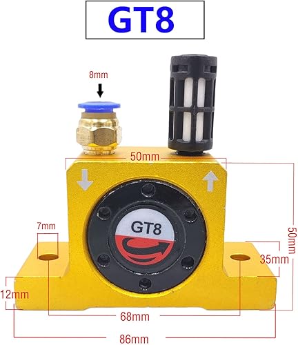 Miniatura 3 de Vibradores neumáticos GT8 de turbina, vibrador giratorio de aire industrial dorado silencioso G18 pulgadas para tolva dorado con silenciador libre