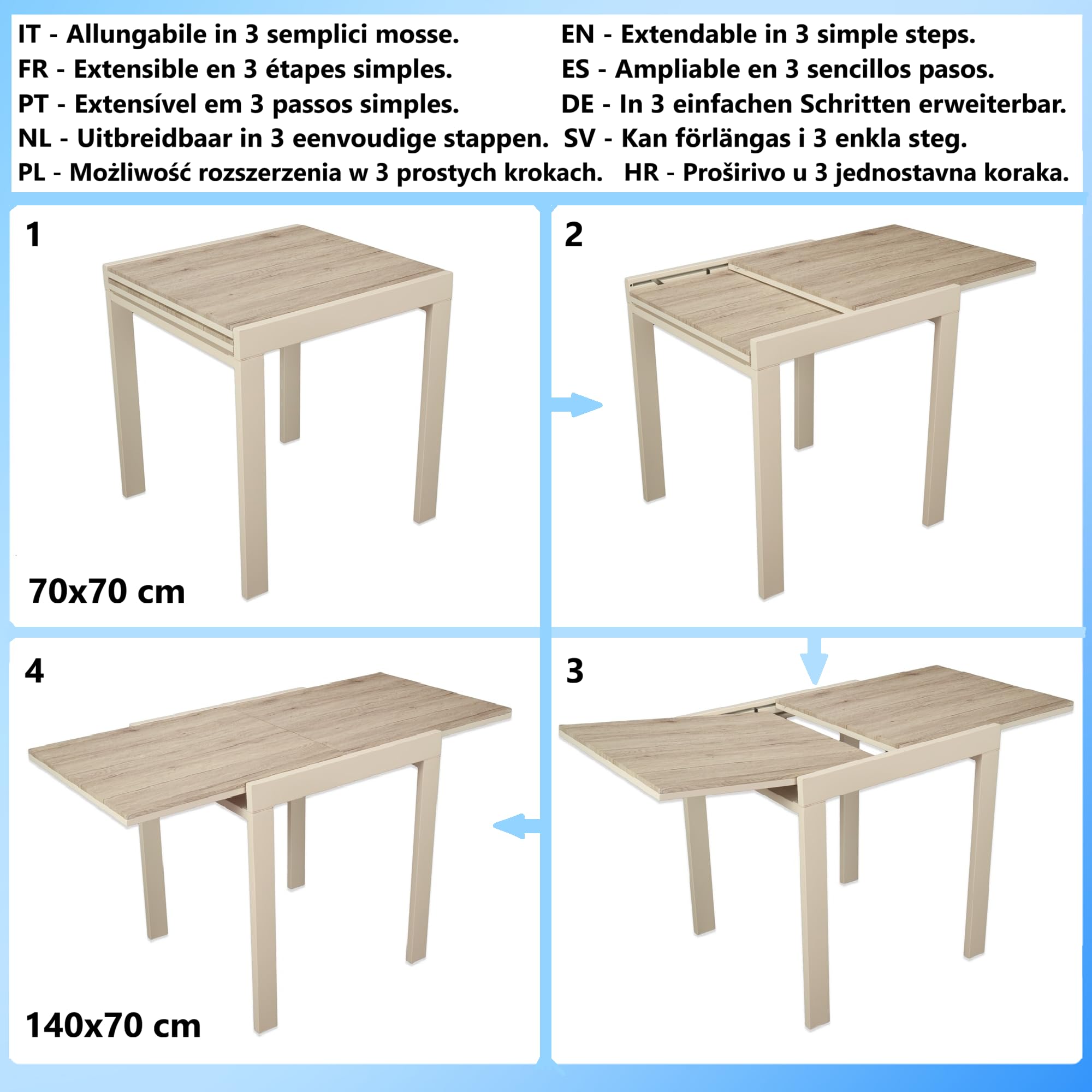 yelloo SANREMO Tavolo Bar Cucina Colore BEIGE 70x70 Allungabile 140 cm Tavolino Mod. SANREMO