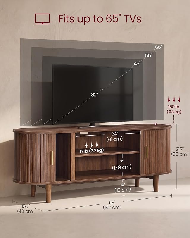 VASAGLE 58 Inch TV Stand, Mid Century Entertainment Center with Storage image 5