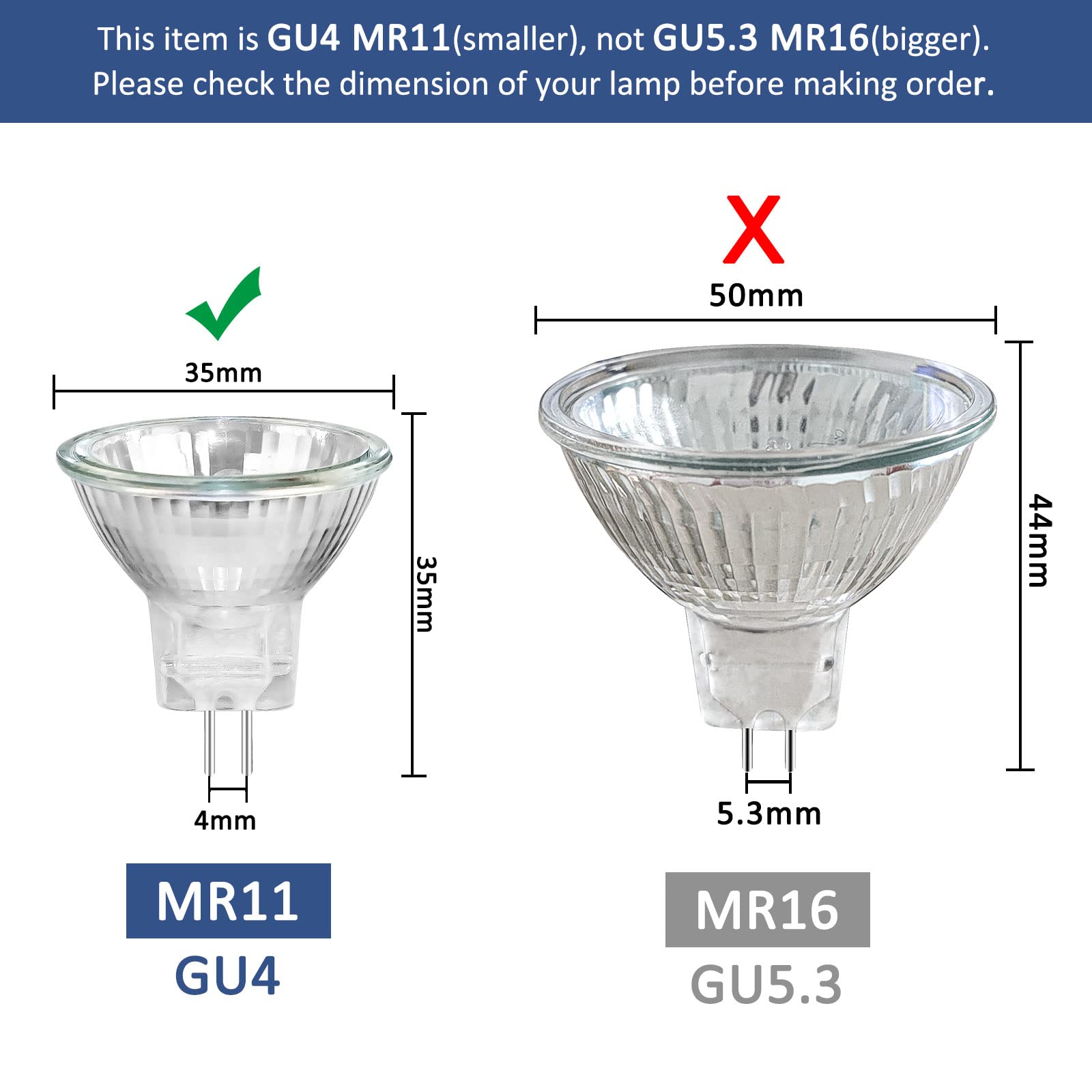 Caldarax 8 Pack MR11 GU4 10W 12V Halogen Reflector Bulb, Warm White 2700K, Dimmable Halogen Spotlight, 150LM, 30°Beam Angle - Image 3