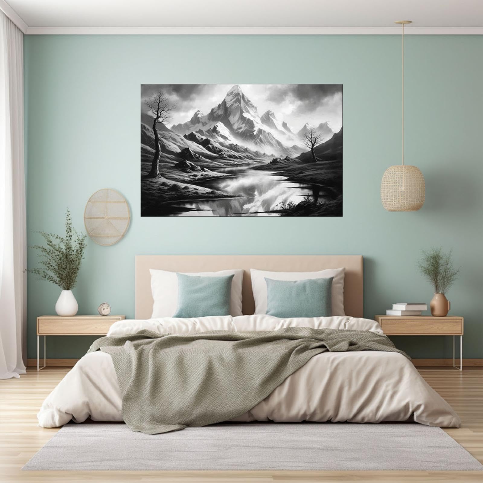 JOSUE Cuadros Paisajes MontañA Paisaje abstracto Cuadros Y LáMinas Lienzo,Gris Cuadro Cartel Sala De Estar Cuarto De BañO Comedor Decorativos-50x70cm Enmarcado