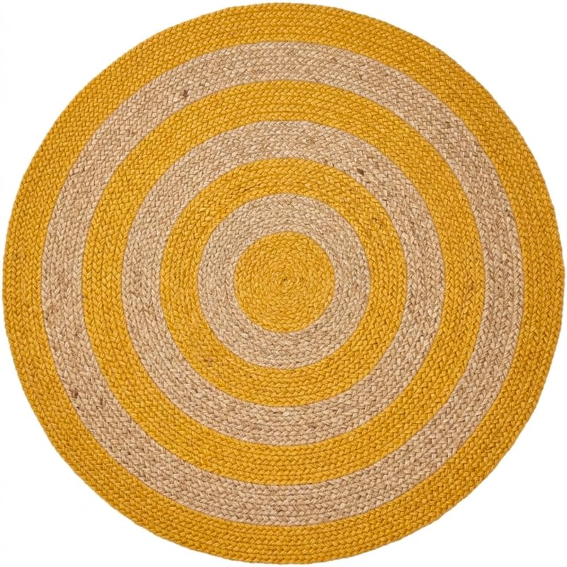 Tapis rond en jute fait à la main Jaune/beige 0,9 m