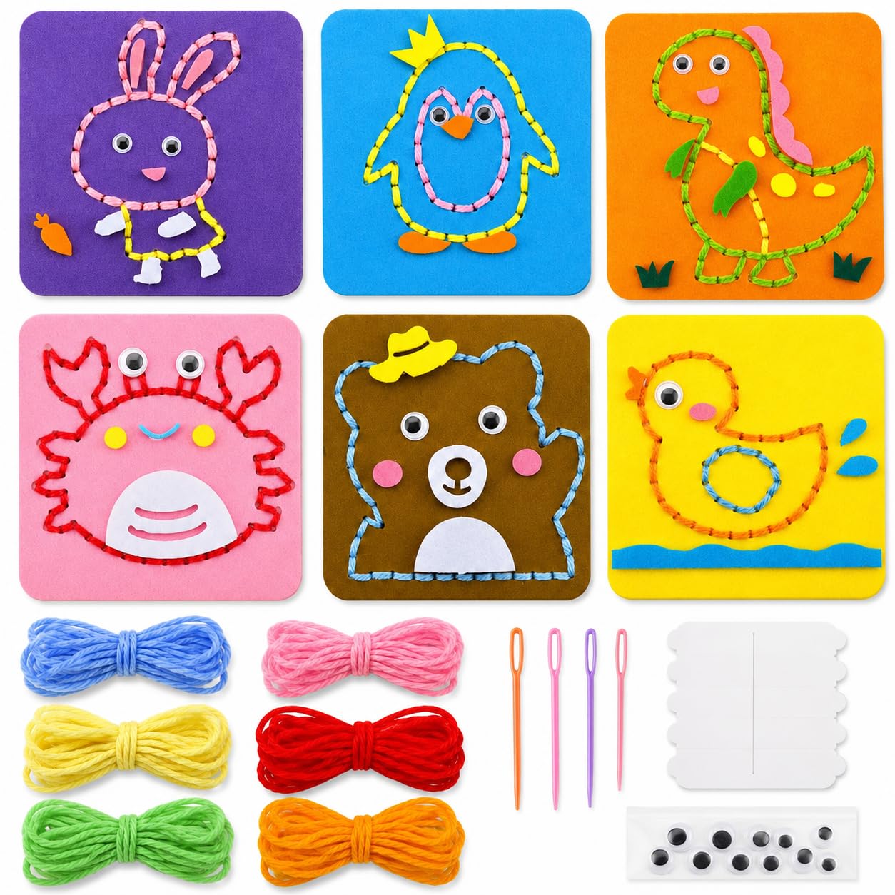 6PCS Sewing Kit For Kids, Felt Animal Craft Set With Yarn And Blunt Needles