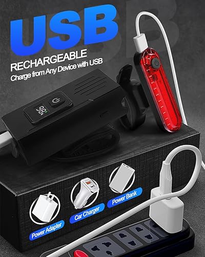 Miniatura 5 de Victoper Bike Light, High Lumens Super Bright Bicycle Lite, 6+4 Modes USB Rechargeable Bike Headlight & Taillight Set, Waterproof Safety Bike Front