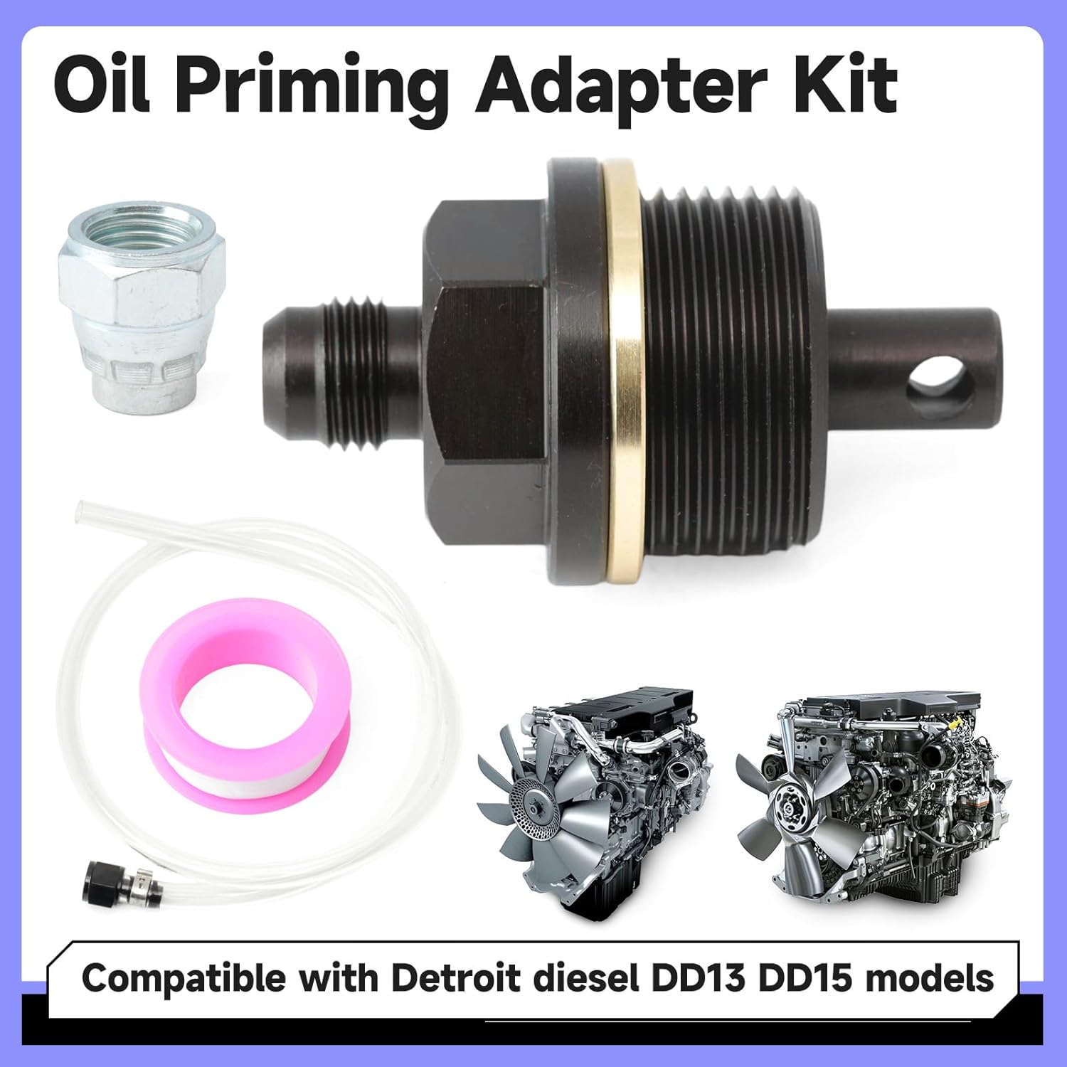 6492-10 Oil Priming Adapter Kit Compatible with Detroit Diesel DD13 DD15, w/Cover Conduit Sealing Tape M33 × 2.0 Thread 1-1/16 Inch (27 mm) Pre-Lubrication Replacement Part