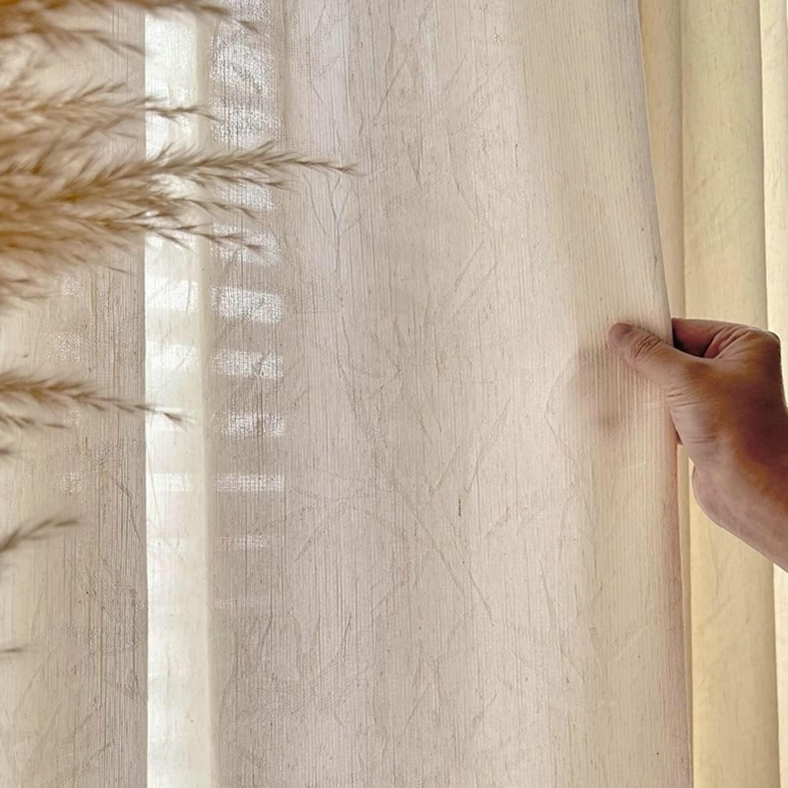 KnSam Rideau Voilage Semi Transparent Beige, 2 Pièces, Rideaux Salon Chambre Effet Gaze de Lin Jacquard Branches à Crochets, 132x138cm x 1pcs