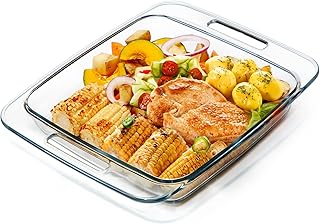 10in x 10in (3L-102 oz) Square Glass Baking Dish for Oven, Easy Grab Glass Baking Pan Oven Safe, Clear Microwave Oven Safe...