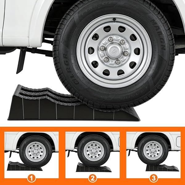 Auffahrkeile für Wohnmobil 2er Set, 3 Stufen 40/70/100 mm, Ausgleichskeile bis 3,5 t belastbar, inkl. Tragetasche, rutschfeste Auffahrkeile für Wohnwagen, Camper & Anhänger - 5