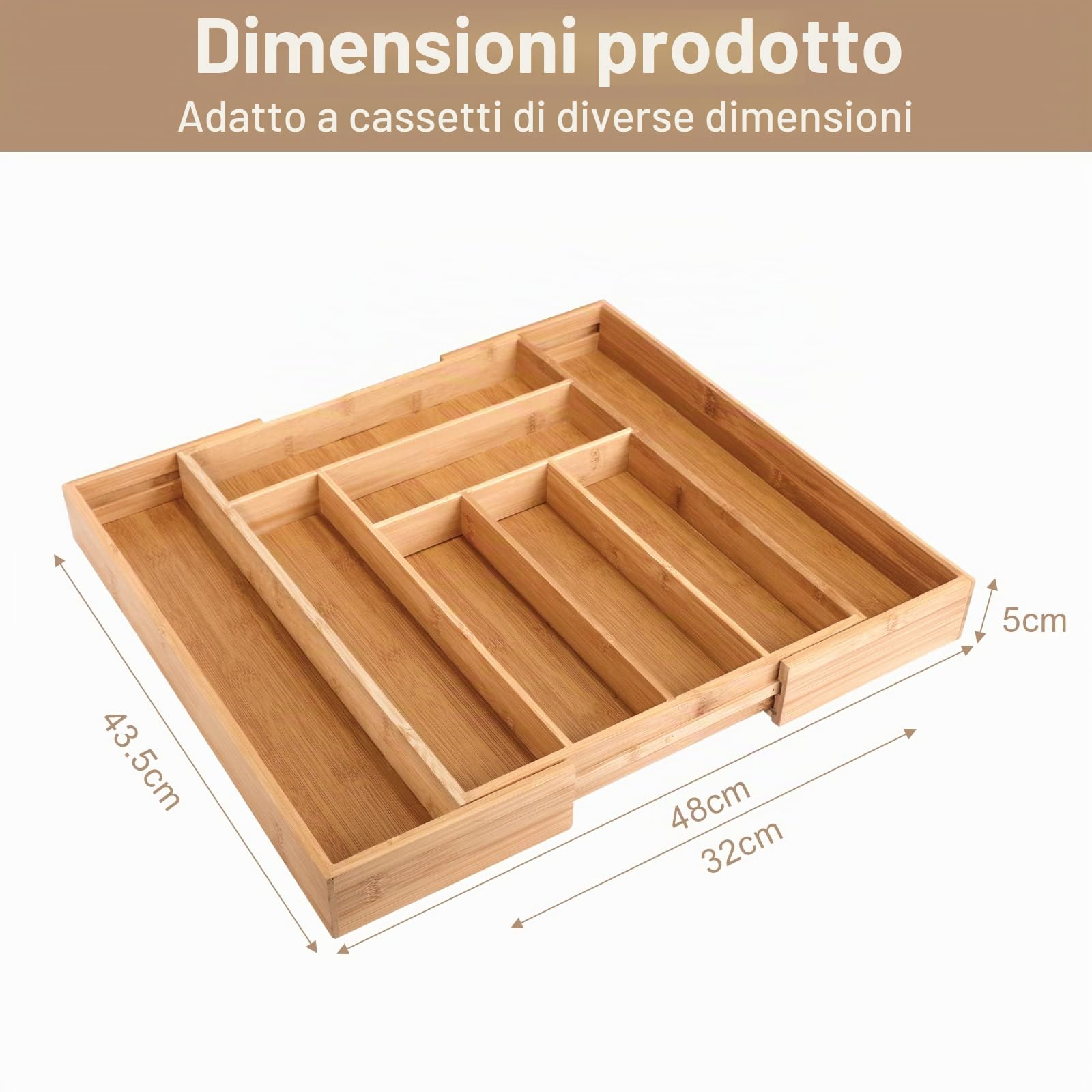 Portaposate da Cassetto in bambù, cassetto regolabile da 6 a 8 scomparti, organizer per posate e portaposate, organizer per utensili da cucina e posate