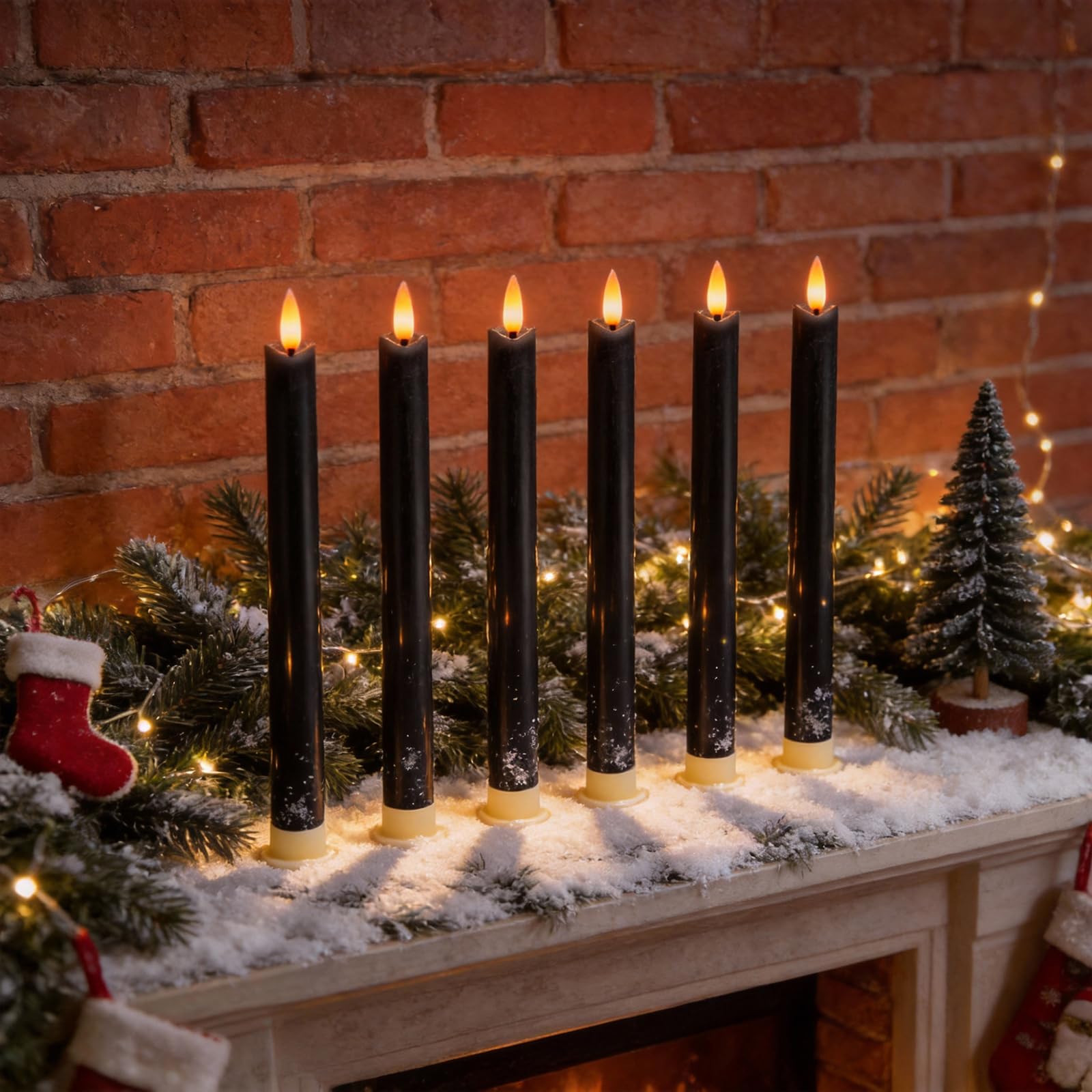 Set di 6 candele LED con telecomando a 10 pulsanti, senza fiamma, in vera cera, decorazione per Natale, compleanno, matrimonio e festa, Nero