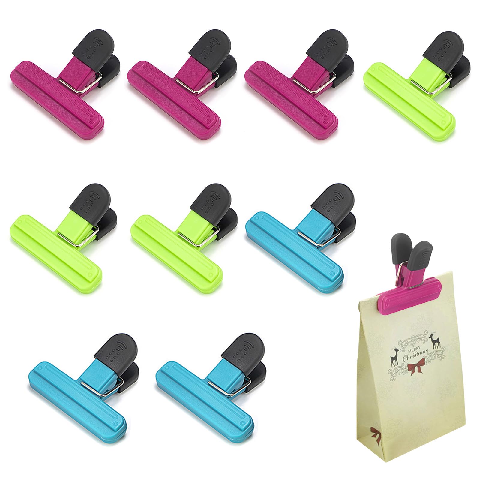 9 Pieces Small Food Bag Clips, Plastic Food Sealing Clips with Tight Grip for Kitchen, Camping, Chip, Snacks, Bread, Cereals, Fruit, 3 Colours