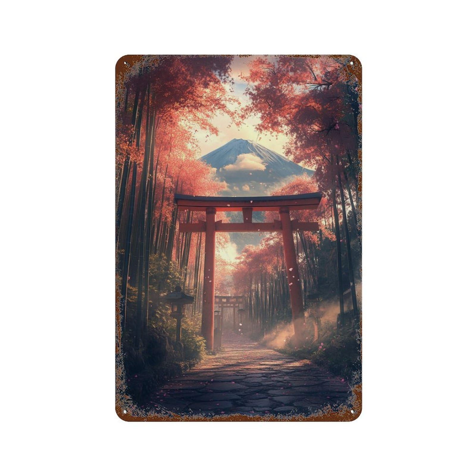 Japanese Zen Garden Pathway Aged Metal Wall Plaque 11.8"x7.9", for Basement, Hobby Room And Garage Decor, Rustic Home Decor