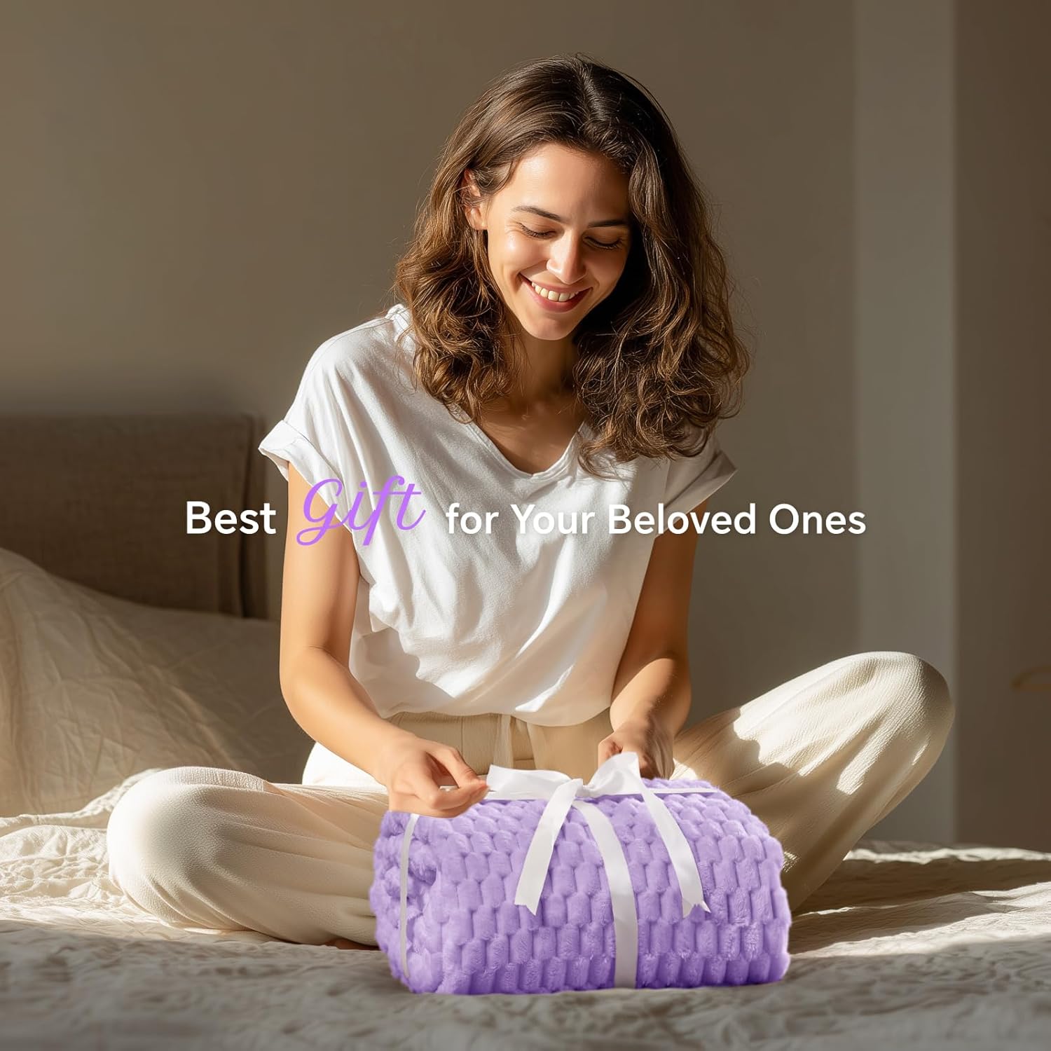 BEDELITE Fleece Throw Blanket for Couch & Bed - 3D Jacquard Decorative Lavender Blanket, Super Soft and Cozy Warm Fuzzy Blanket All Seasons Suitable, 50x60Inches - Image 2