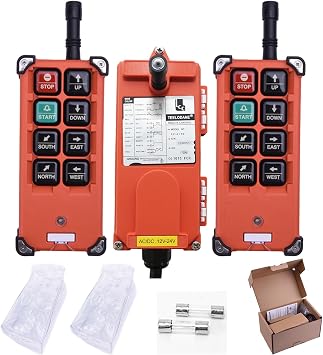 Industrial Wireless Crane Remote Control kit F21-E1B 8 Button 12v 24v Electric Lift Hoist Overhead Tower Bridge Radio Switch Receiver 2 Transmitters + DC 12V Receiver