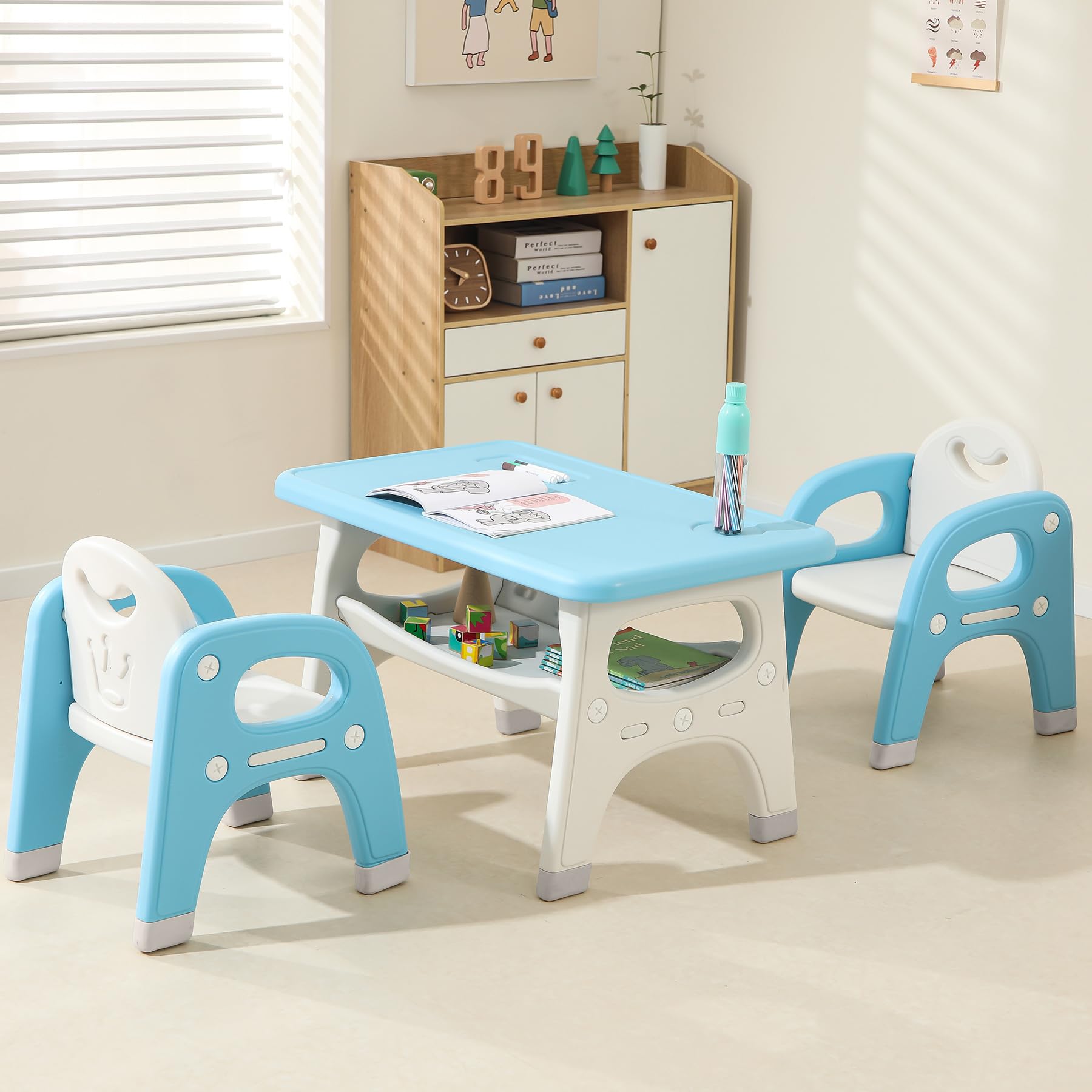 Amazon.com: Hulaibit Kids Table and 2 Chairs Set, Toddlers Table and ...
