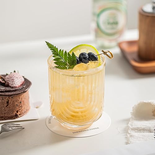 Miniatura 4 de INSETLAN Juego de 8-4 vasos altos de 14 onzas, vasos de vidrio de 4 rocas de 12 onzas, vasos de cóctel con diseño de arco, cristalería vintage, con