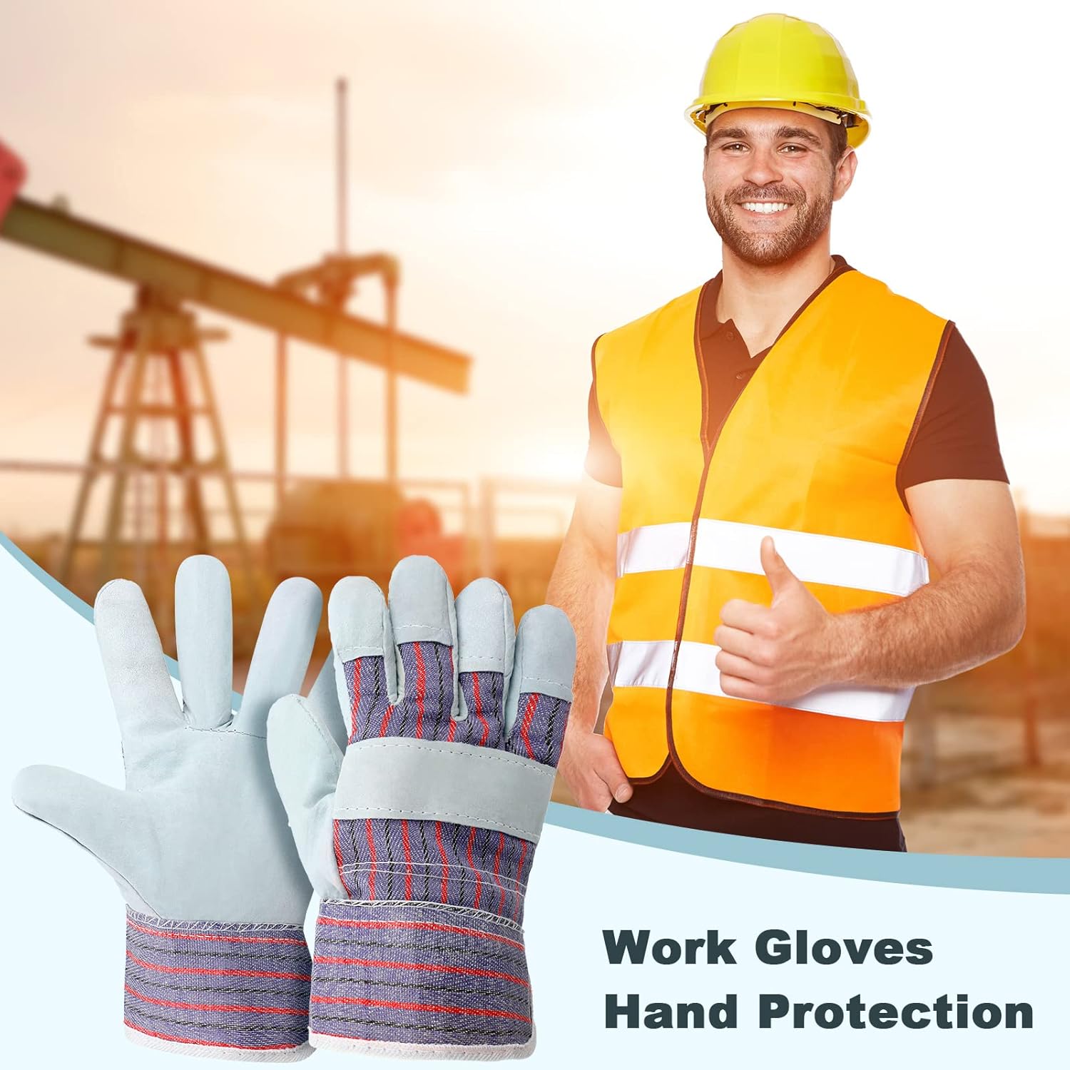 Jiuguva 24 Pairs of Work Gloves Cotton Leather Gloves Safety Cuff Gardening Work Hands with Heavy Duty Reinforced Palms Gardening for Men Women, Red and Blue - Image 6