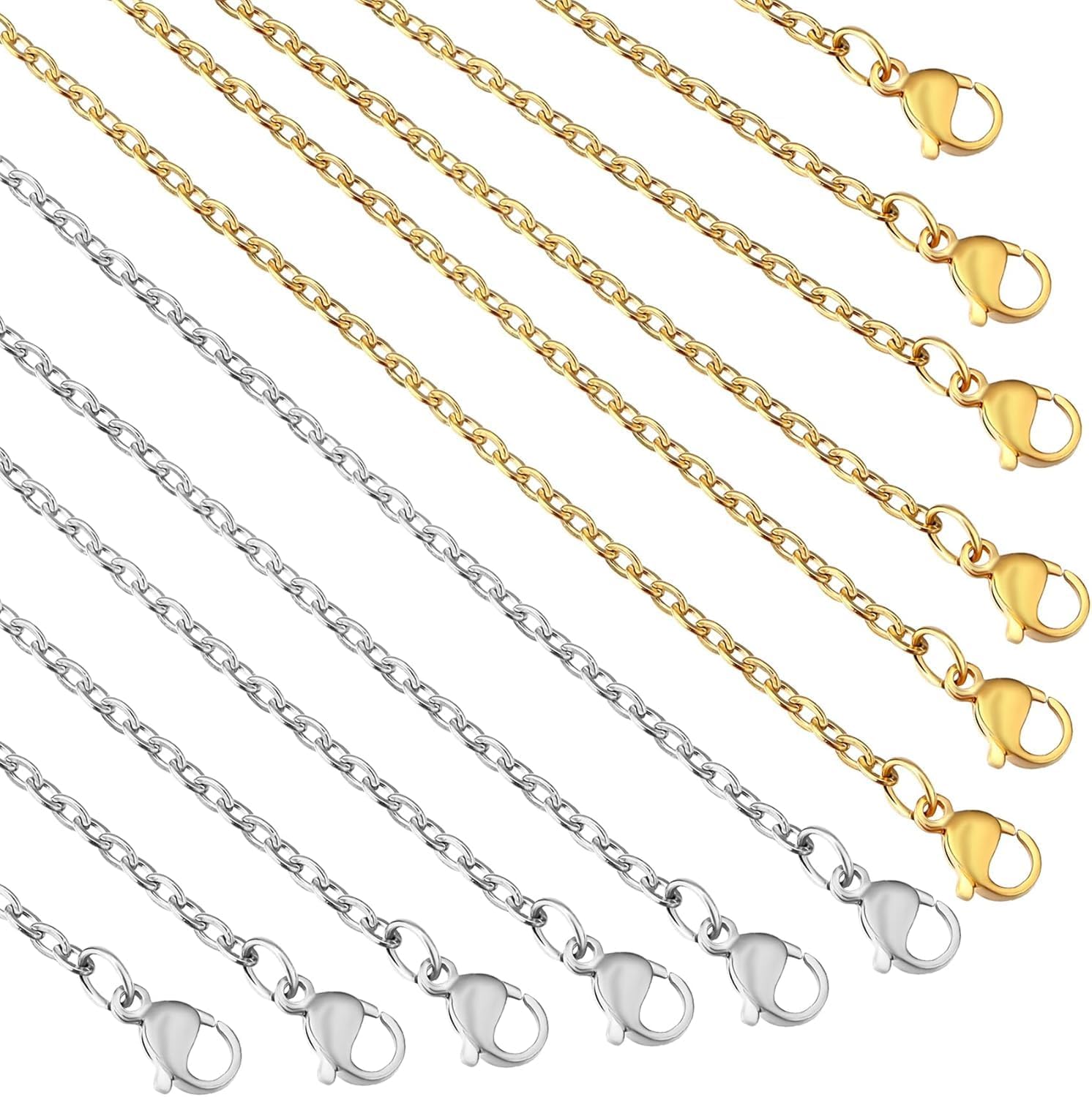 12 Pack Stainless Steel Necklace Chains 18 Inch 2mm with Lobster Clasp – Durable Cable Chain Set for Pendant, Charm, Replacement Necklace Chain for DIY Jewelry Making