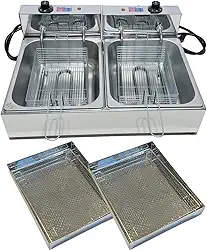 Fritadeira Elétrica Industrial 2 Cubas Inox 10 Litros com 2 Escorredores M(220)