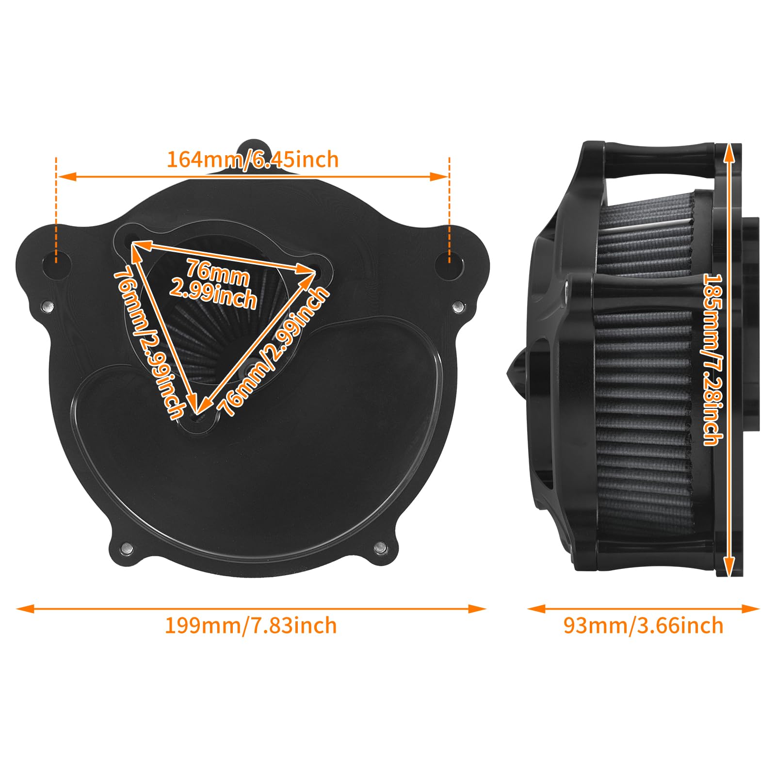 Filtro dell'aria per moto, filtro di aspirazione compatibile con Harley m8 Softail 2018-2024 e m8 Touring e Trike 2017-2024 (nero opaco + grigio)